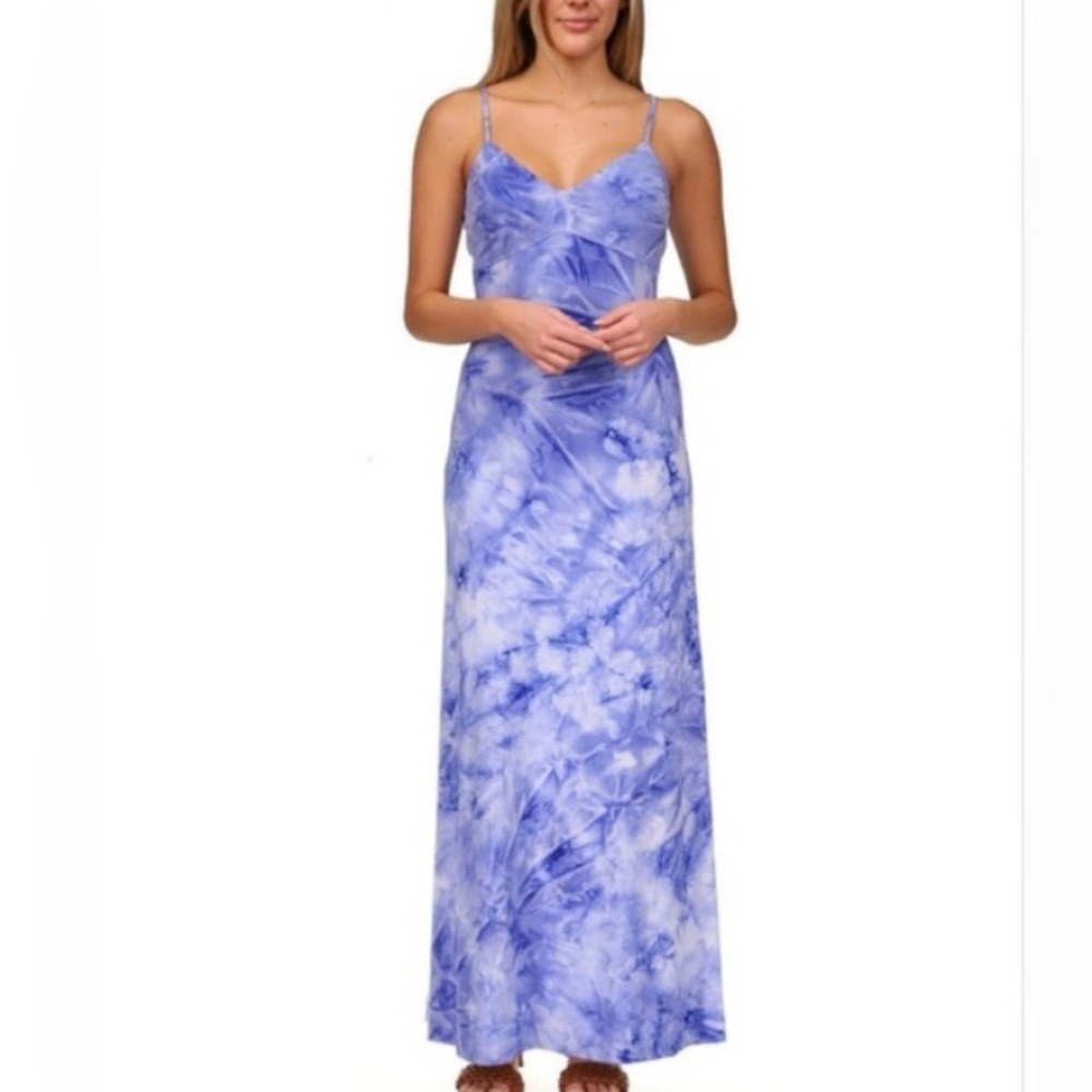 Gorgeous Michael Kors Blue and White Tie Dye Pattern Maxi Dress Size 3X